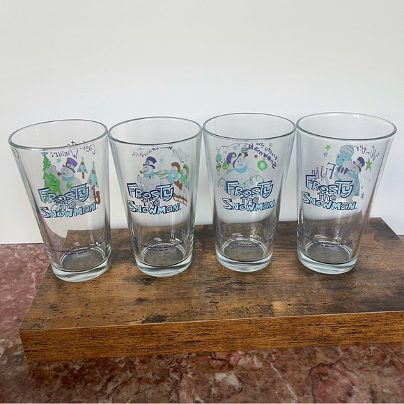 FROSTY THE SNOWMAN 4 Piece Glasses COLLECTOR'S SERIES THICK PINT GLASS SET 16oz - Picture 4 of 10